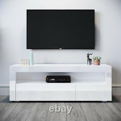 Modern TV Unit Cabinet White Stand High Gloss Doors 120cm with LED Lights