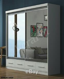 Modern WARDROBE sliding doors WITH MIRROR, WHITE colour drawers SHELFS wwwARM