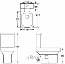 Modern White Ceramic Square Toilet Close Coupled Bathroom Pan & Seat WC