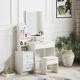Modern White Dressing Table Jewelry Makeup Desk With Mirror, Stool Set & 4 Drawers