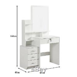 Modern White Dressing Table Jewelry Makeup Desk with Mirror, Stool Set & 4 Drawers