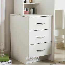 Modern White Dressing Table Jewelry Makeup Desk with Mirror, Stool Set & 4 Drawers