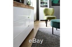 Modern White Gloss Oak finish Sideboard Cabinet Drawers Unit Soft Close Holten