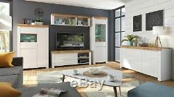 Modern White Gloss Oak finish Sideboard Cabinet Drawers Unit Soft Close Holten