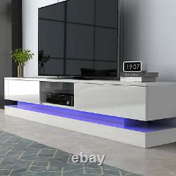 NEW 180cm LED Light TV Unit Cabinet Stand Matt Body & High Gloss Doors 2 Drawers