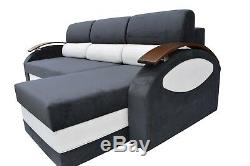 NEW Corner Sofa Bed with 2 Storages, Black and White soft Fabric