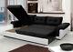 New Corner Sofa Bed With Storage, Black Fabric + White Leather. Contemporary