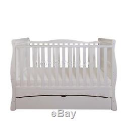 New Baby White Sleigh MASON Cot Bed With Drawer Optional Mattress 140x70x10cm