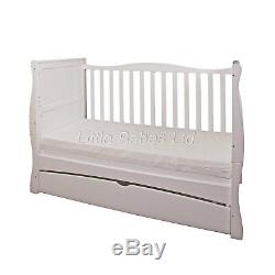 New Baby White Sleigh MASON Cot Bed With Drawer Optional Mattress 140x70x10cm