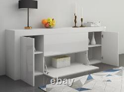 New Large Sideboard Cabinet Chest of Drawers White High Gloss & Natural Tones