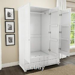 New Modern Wide 3 door 4 drawer Wardrobe / White / Bedroom Furniture / Storage