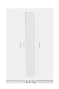 New REFLECT High Gloss 3 Door Mirrored Wardrobe Bedroom White Gloss / White