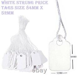 New White Strung Swing Tie Tickets Price Label Tags 10 Sizes