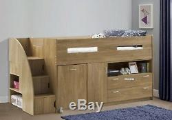 Oak Or White Supreme Midsleeper Beds Cabin Bed With Desk & Storage Reversible