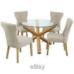 Oporto Saturn Solid Oak and Glass Dining Table Round 107cm or 120cm Available