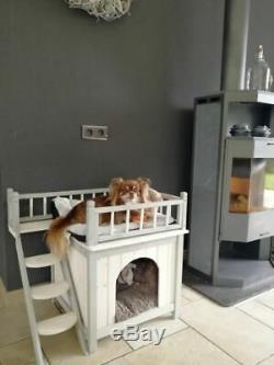 Outdoor Cat Dog Den House Pet Shelter Kennel Indoor Outside Wooden 3 Deck Fort