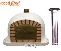 Outdoor wood fired Pizza oven 100cm white Deluxe model chimney & cap