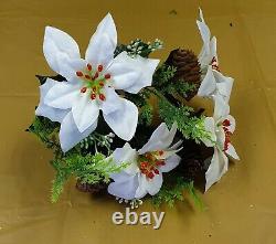 POINSETTIA Flower Bouquet Cones Ferns Berry Christmas Xmas Ivy Fern Red White