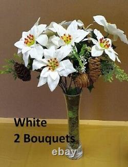 POINSETTIA Flower Bouquet Cones Ferns Berry Christmas Xmas Ivy Fern Red White