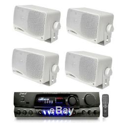 Pack of 4 PYLE PLMR24 200W Outdoor Speakers PT260A 200W Stereo Theater Receiver