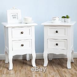 Pair of White Bedside Tables Cabinets Nightstand Storage with 2 Drawers Bedroom