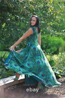 Peacock chiffon dress, maxi, Design, Unique, Brand New Size 10