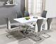 Pescara High Gloss Dining Table Set And 6 Upholstered Grey And White Chairs