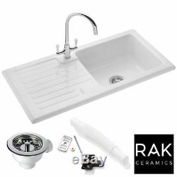RAK Ceramics Rustic 1.0 Bowl White Ceramic Reversible Kitchen Sink & Waste