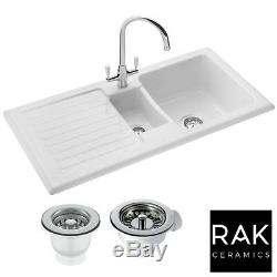 RAK Ceramics Rustic 1.5 Bowl White Ceramic Reversible Kitchen Sink & Waste