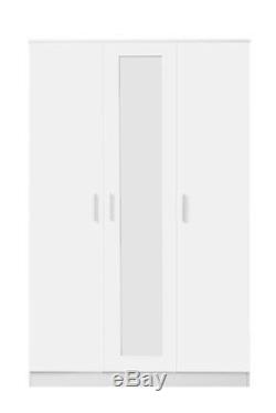 REFLECT 3 Door Wardrobe + Mirror High Gloss White & Matt White Bedroom Furniture