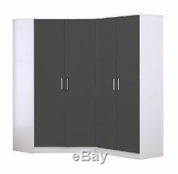 REFLECT Plain 4 Door Corner Wardrobe Gloss Grey / White Bedroom Furniture Set