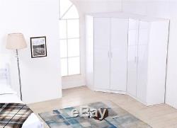 REFLECT Plain 4 Door Corner Wardrobe Gloss White / White Bedroom Furniture Set