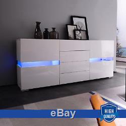 RGB LED Sideboard Cabinet High Gloss White Chest of 4 Drawers 2 Doors Cupboard