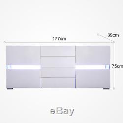 RGB LED Sideboard Cabinet High Gloss White Chest of 4 Drawers 2 Doors Cupboard