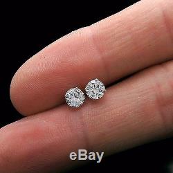 Real 14k White Gold 1ct Brilliant Created Diamond Earrings Round Stud Screw-back