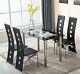 Rectangle Glass Dining Table And High Back Faux Leather Black 4/6 Chairs Sets