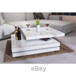 Rotating Coffee Table High Gloss Layers Modern Living Room Furniture Lounge MDF