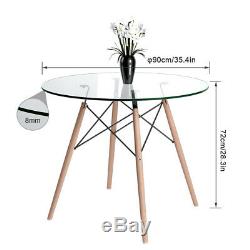 Round Dining Table And 4 Chairs Set Kitchen Dining Room Wooden & Glass Lounge