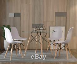 Round Dining Table And 4 Chairs Set Kitchen Dining Room Wooden & Glass Lounge