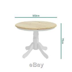 Round Wooden Dining Table in White/Natural 4 Seater