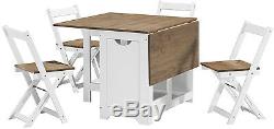 Santos Folding Drop leaf Butterfly Dining Set Table 4 Chairs White & Waxed Pine