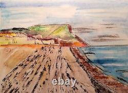 Seaton Beach White Framed Nigel Waters Original Watercolour Signed Seascape Art