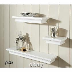 Shabby Chic Set of 3 Wall Floating Shelves available in white and black