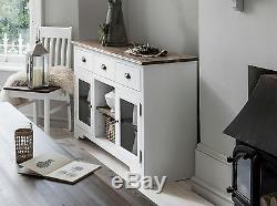 Sideboard Canterbury in White and Dark Pine Cupboard 3 Drawer
