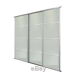 Silver Frame Soft White Glass 4 Panel Sliding Wardrobe Doors Kit Free Delivery