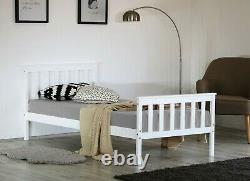 Single Bed Frame White Wooden Bed For Adults Kids Teenagers Bedroom 3FT Pine Bed