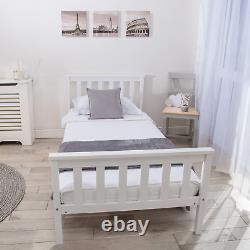 Single Bed Frame White Wooden Bed For Adults Kids Teenagers Bedroom 3FT Pine Bed