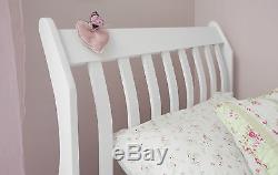Single Bed in White with Sleigh design, Astrid Bed Frame