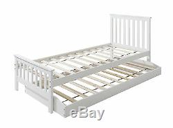Single Bed in White with Trundle, Extra Sleepover Bed 2 in 1, Millie