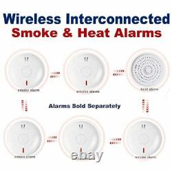 Smoke Heat Alarms Wireless Interconnected Interlinked Battery Powered Kits